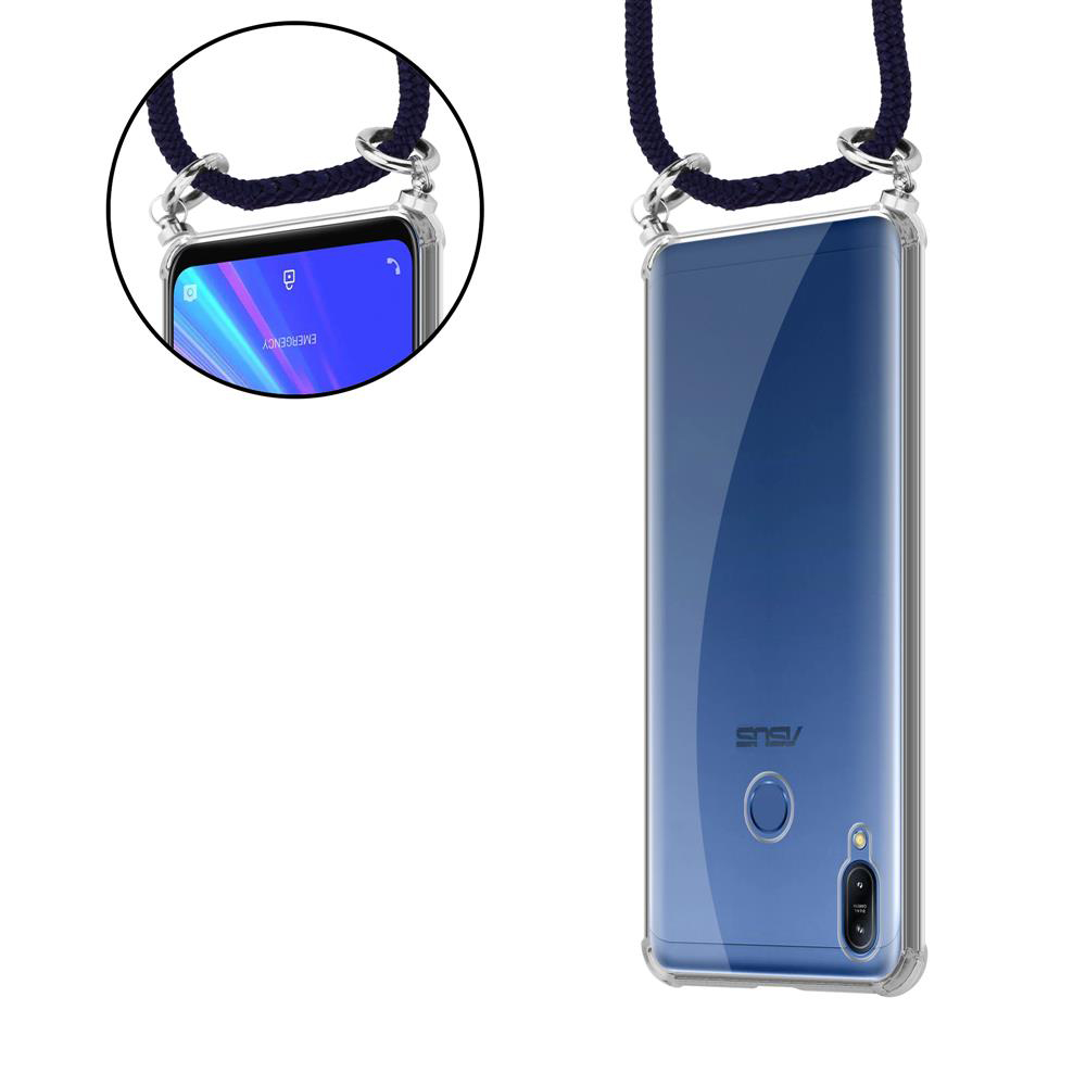 Ein durchsichtiges Handyhülle mit Lanyard, zeigt den Bildschirm und die Rückseite.