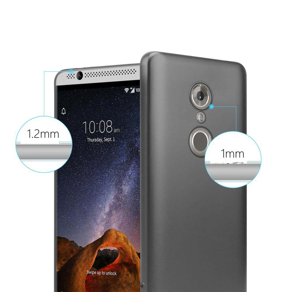 Dunkelgraues Smartphone mit 1,2mm und 1mm Dicke Maßen.