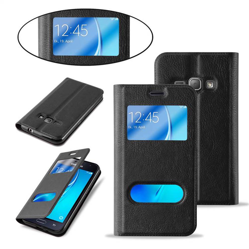 Funda negra para teléfono con ventana de visualización mostrando las 12:45.