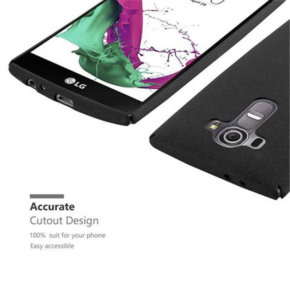 Un smartphone LG negro con fondo colorido y una funda para teléfono.