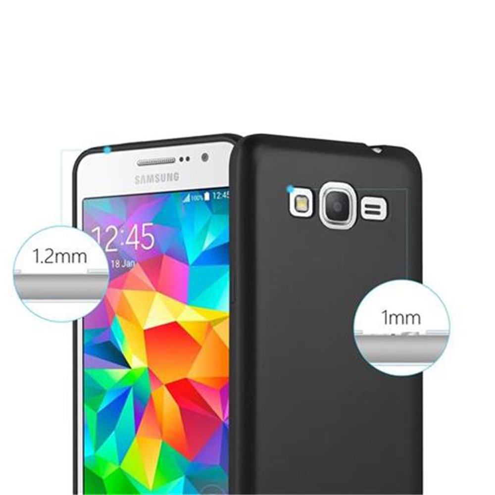 Funda negra para teléfono sobre fondo blanco, mostrando vistas frontal y trasera.