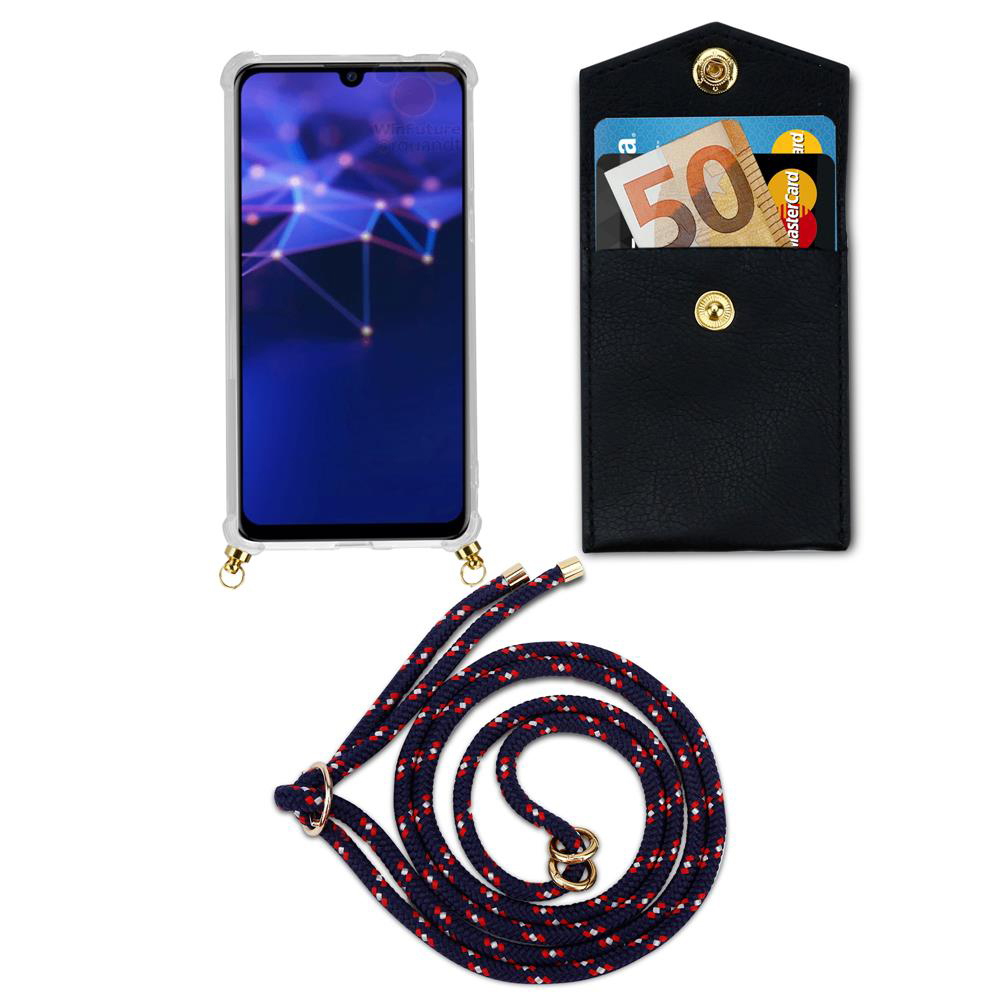 Smartphone in cover con laccetto e porta tessere nero con banconota da 50€.