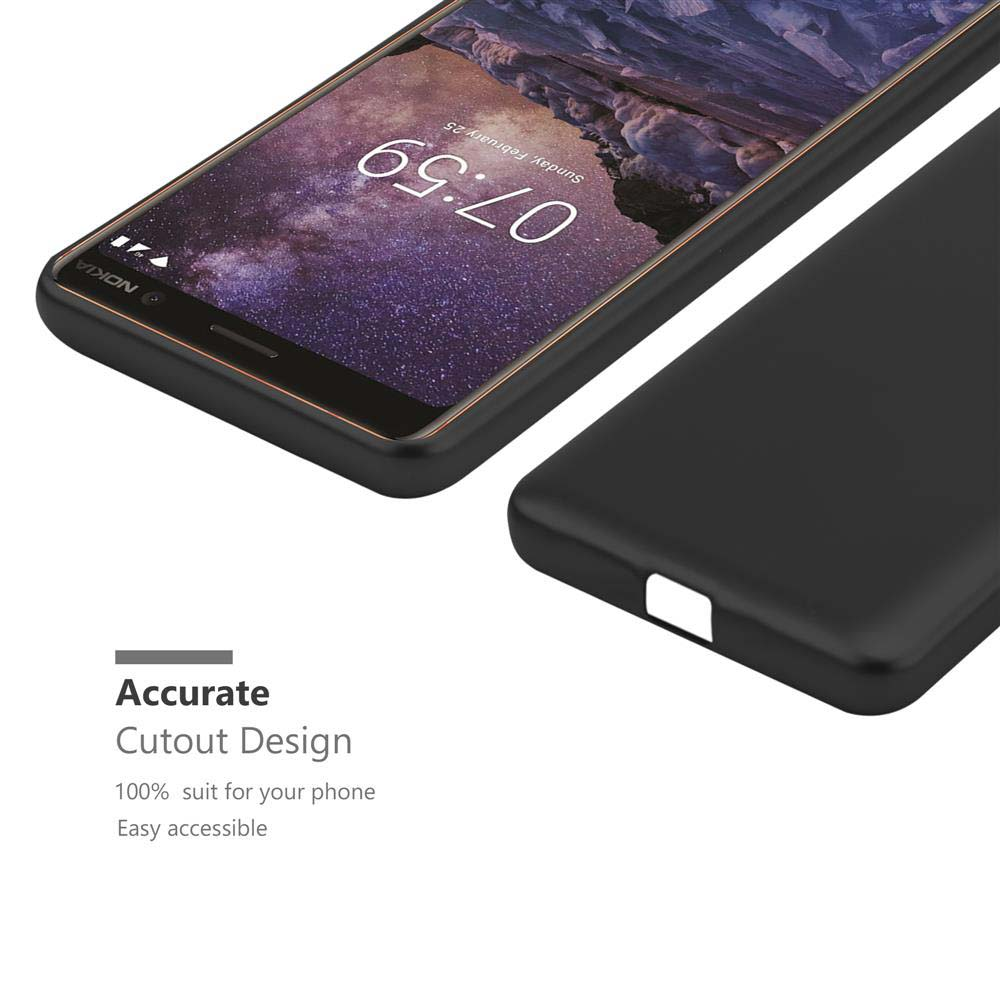 Schwarze Handyhülle neben einem Nokia-Handy mit 07:59 auf dem Bildschirm.
