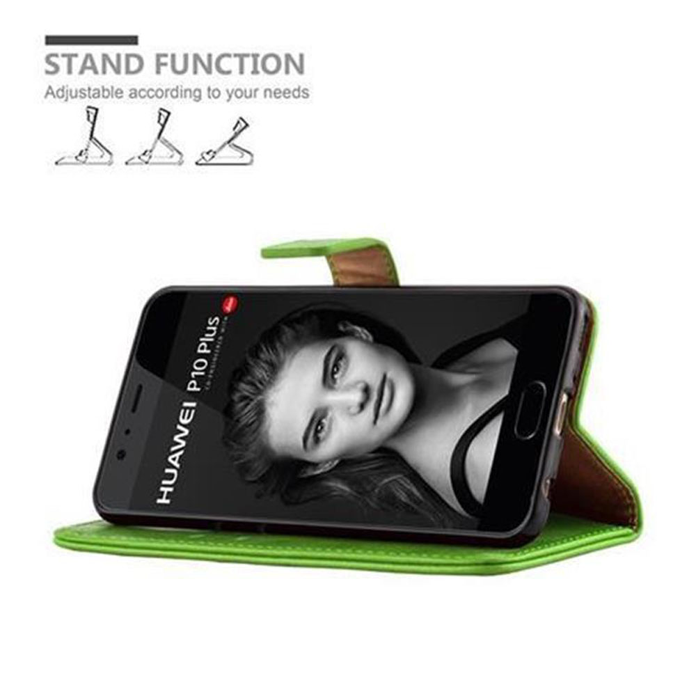 Grüne Handyhülle mit Standfunktion, zeigt Huawei P10 Plus.