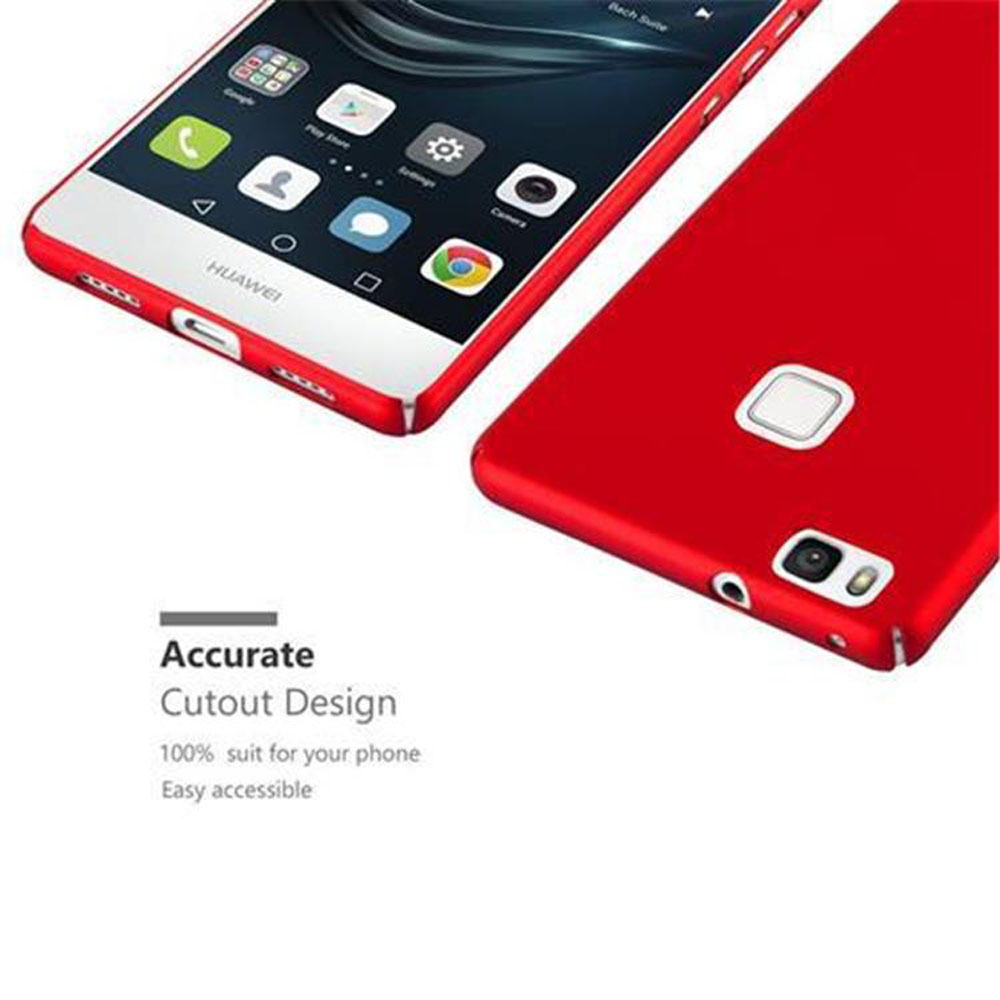 Smartphone rosso con interfaccia utente aperta e una custodia rossa accanto.