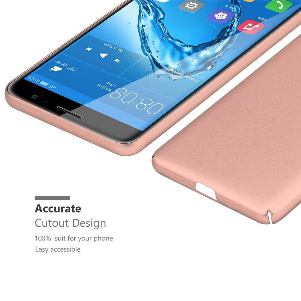 Uno smartphone color oro rosa con custodia dal design ritagliato. Lo schermo mostra le 08:08.