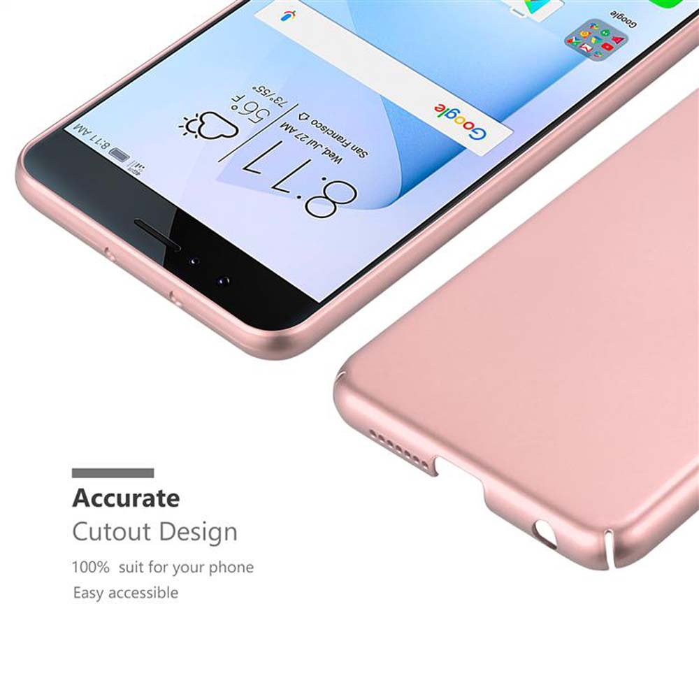 Ein roségoldenes Smartphone mit Hülle. Der Bildschirm zeigt 8:11 Uhr und Wetterdaten.