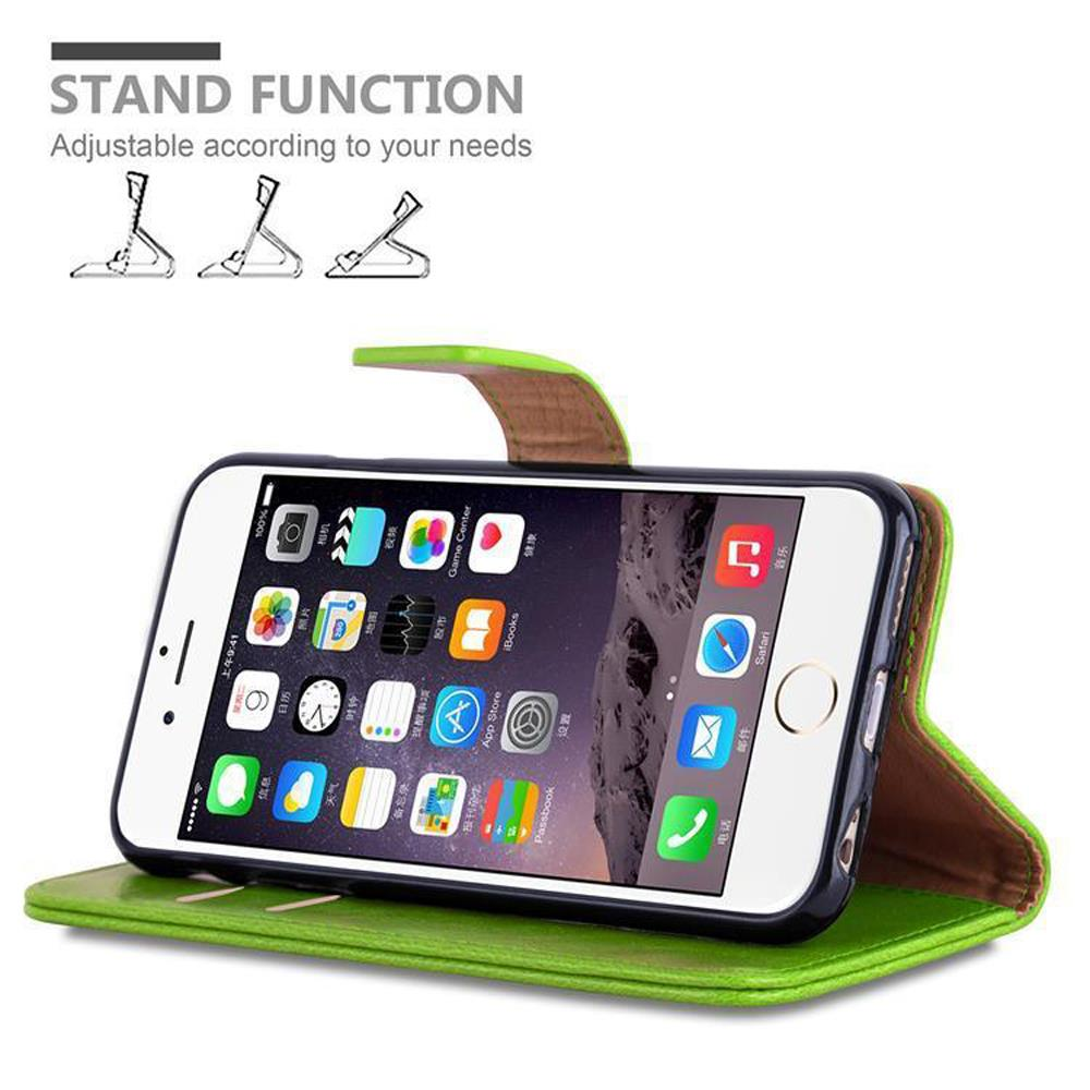 Custodia verde per telefono con funzione stand, mostra app iPhone.