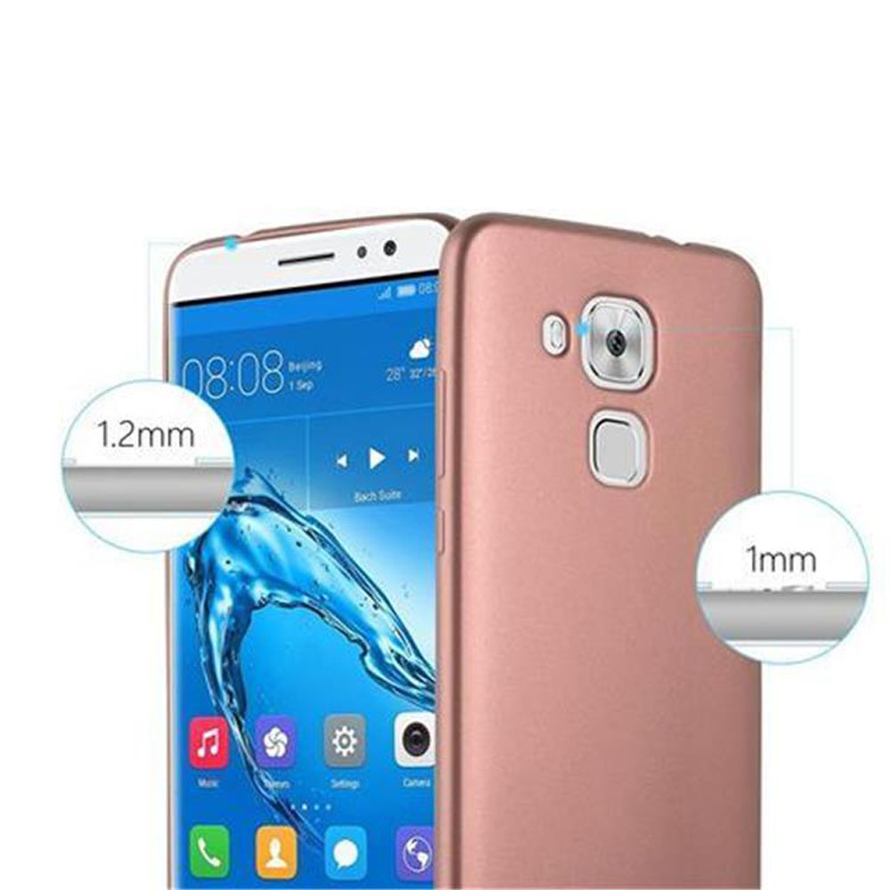 Dos fundas de teléfono oro rosa con indicadores de grosor: 1,2 mm y 1 mm.