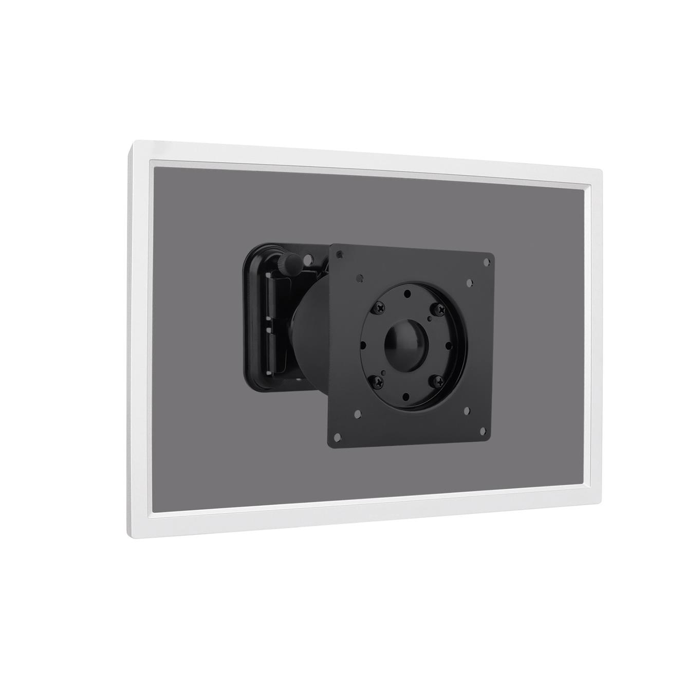 Un moniteur blanc avec un support noir fixé à l'arrière.