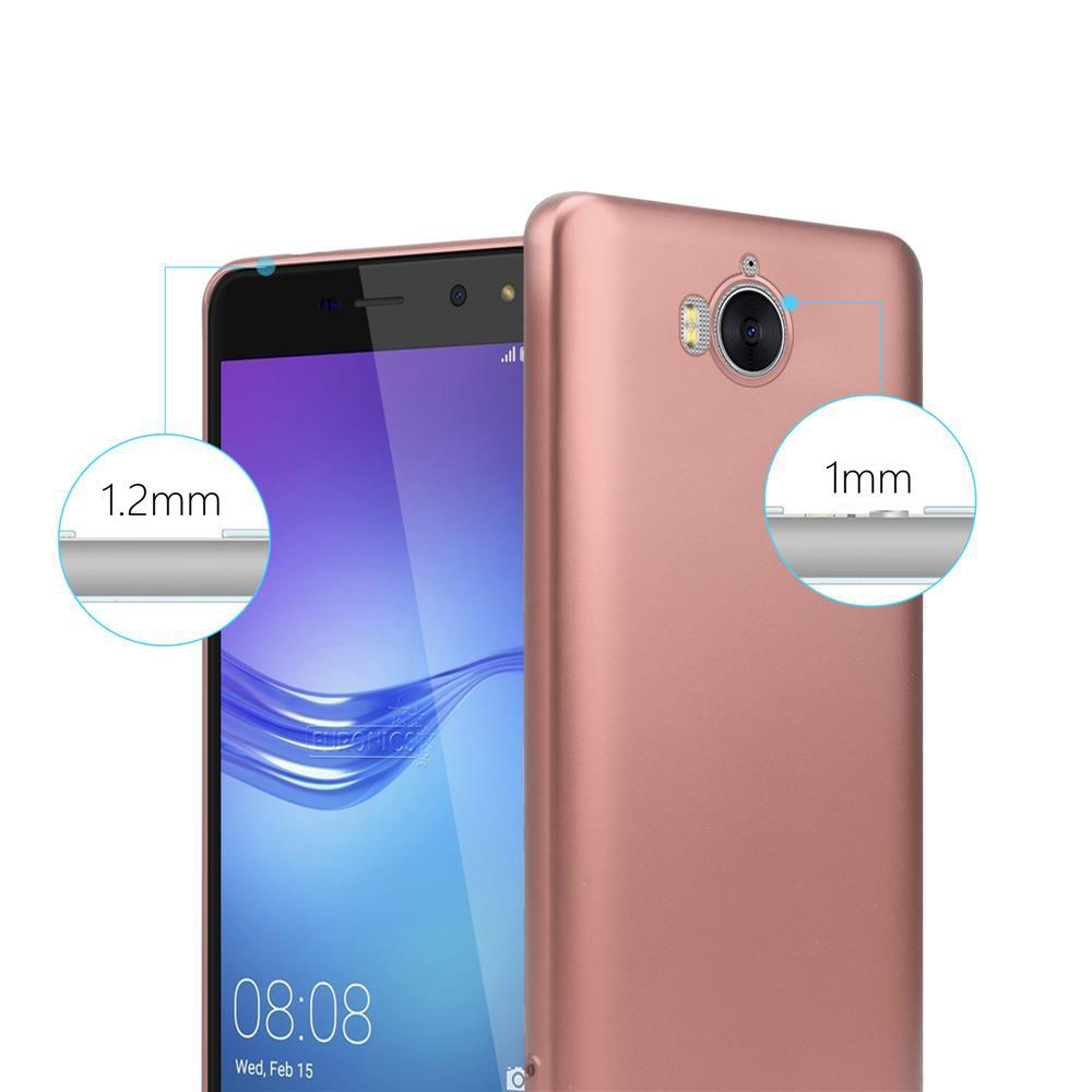 Ein roségoldenes Handy mit einer Hülle, das eine Dicke von 1,2mm und 1mm angibt.