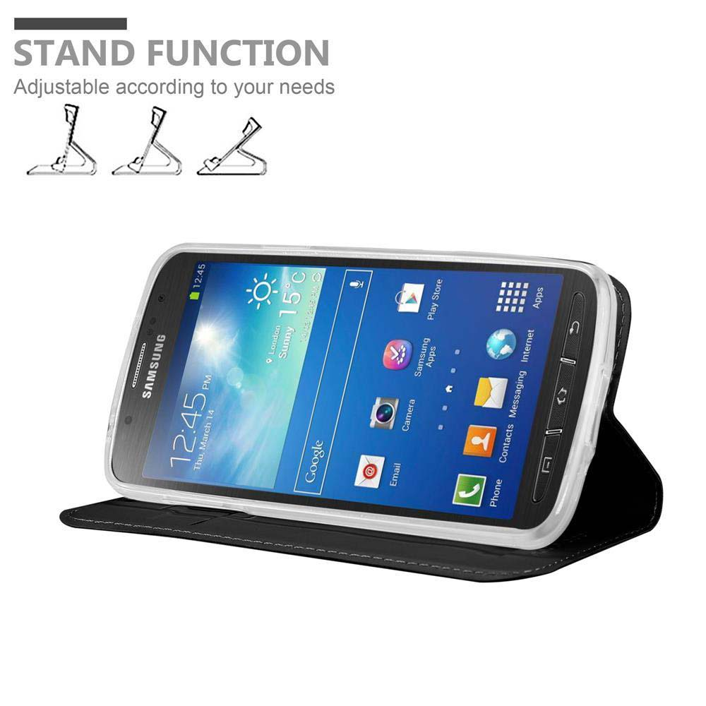 Custodia per smartphone con funzione stand, mostra tre angolazioni regolabili.