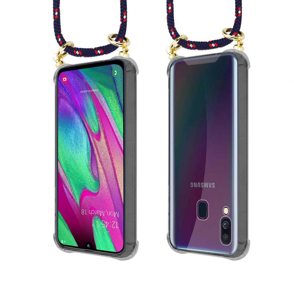 Due smartphone in custodie protettive con cordini. A sinistra lo schermo, a destra il retro.