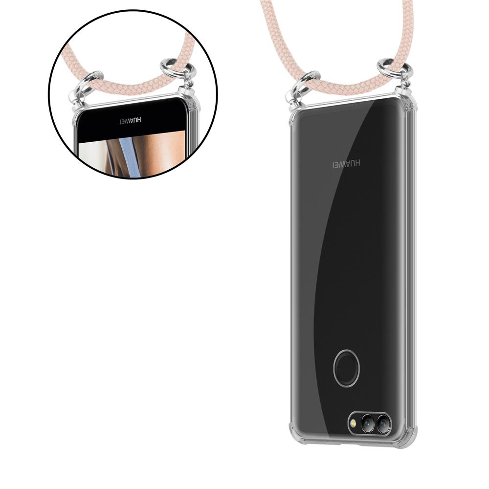 Transparent Hülle mit Band für Huawei-Handy, Nahaufnahme.