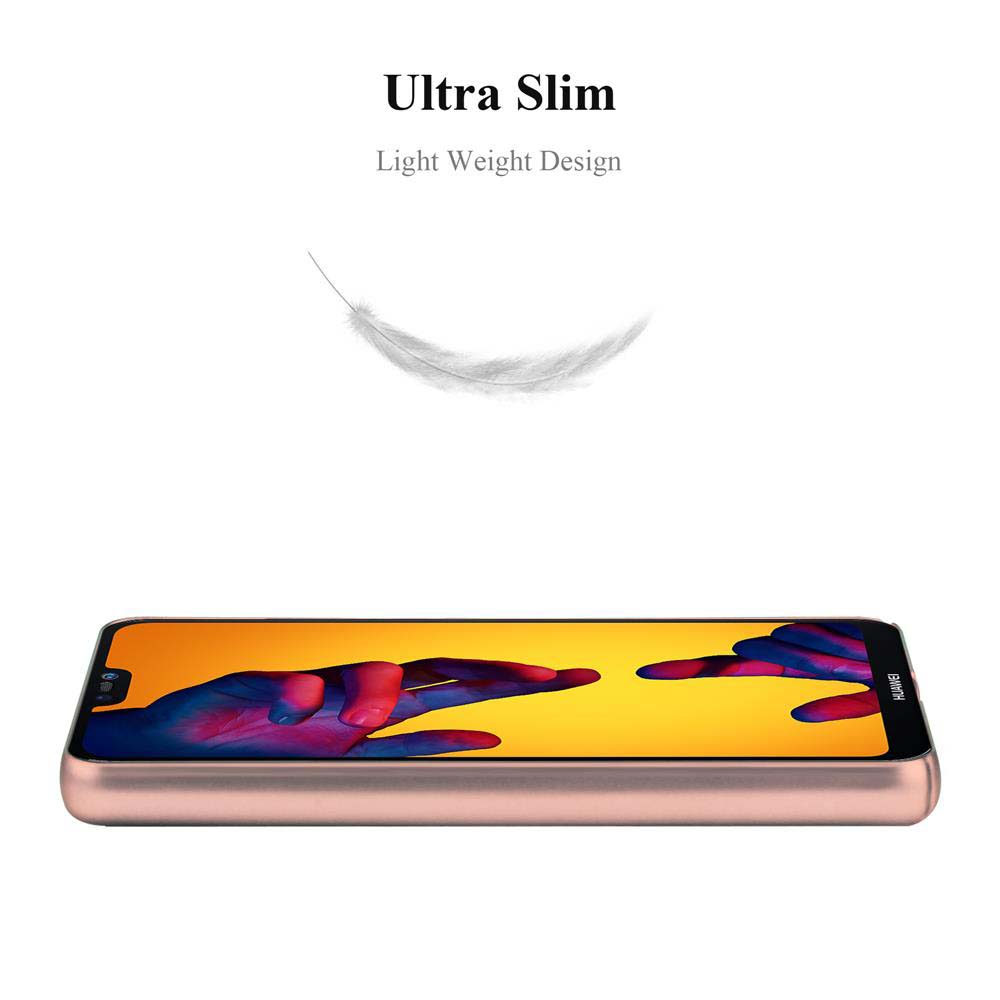 Uno smartphone oro rosa con un'icona di piuma e testo sopra.