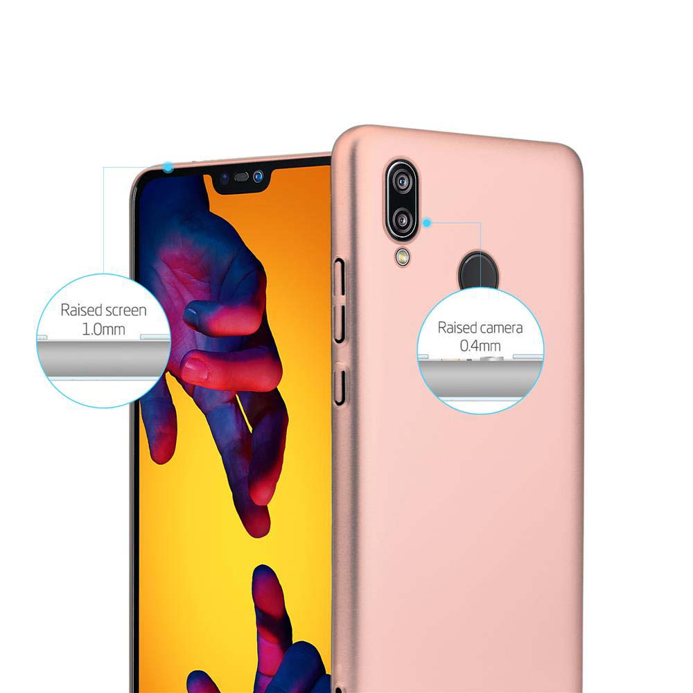 Una custodia rosa dorata per telefono con due telefoni, uno nella custodia.