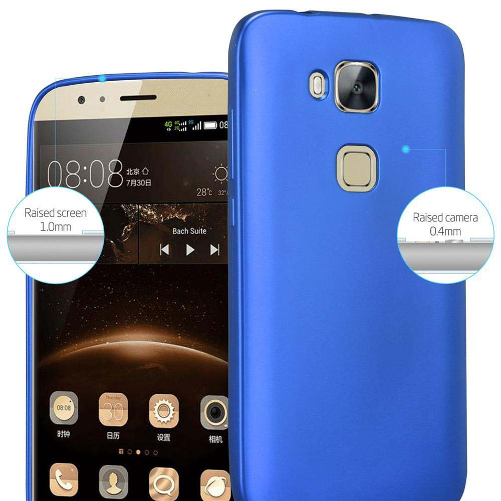 Una funda azul protege un smartphone con borde de pantalla elevado de 1,0 mm.