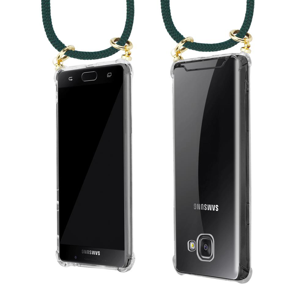 Due telefoni Samsung in custodie trasparenti con cordini.