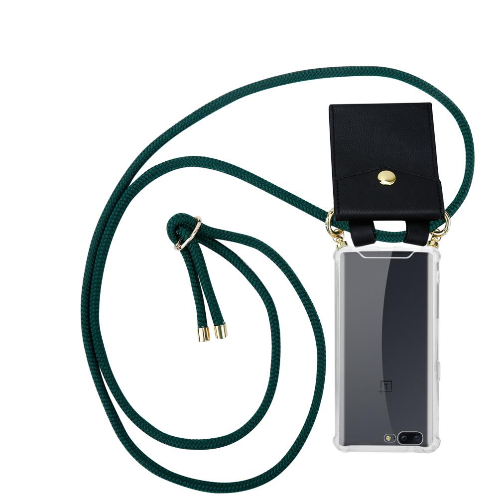 Schwarzes Handy-Etui mit Trageband und kleiner Tasche, auf weißem Hintergrund.