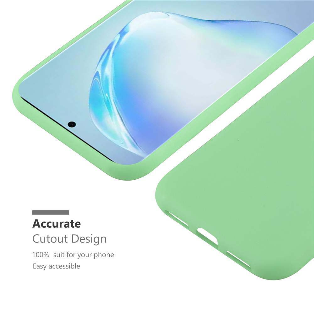 Custodia verde chiaro per telefono con display e testo.