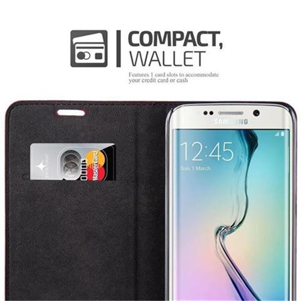 Uno smartphone in una custodia a portafoglio con una carta.