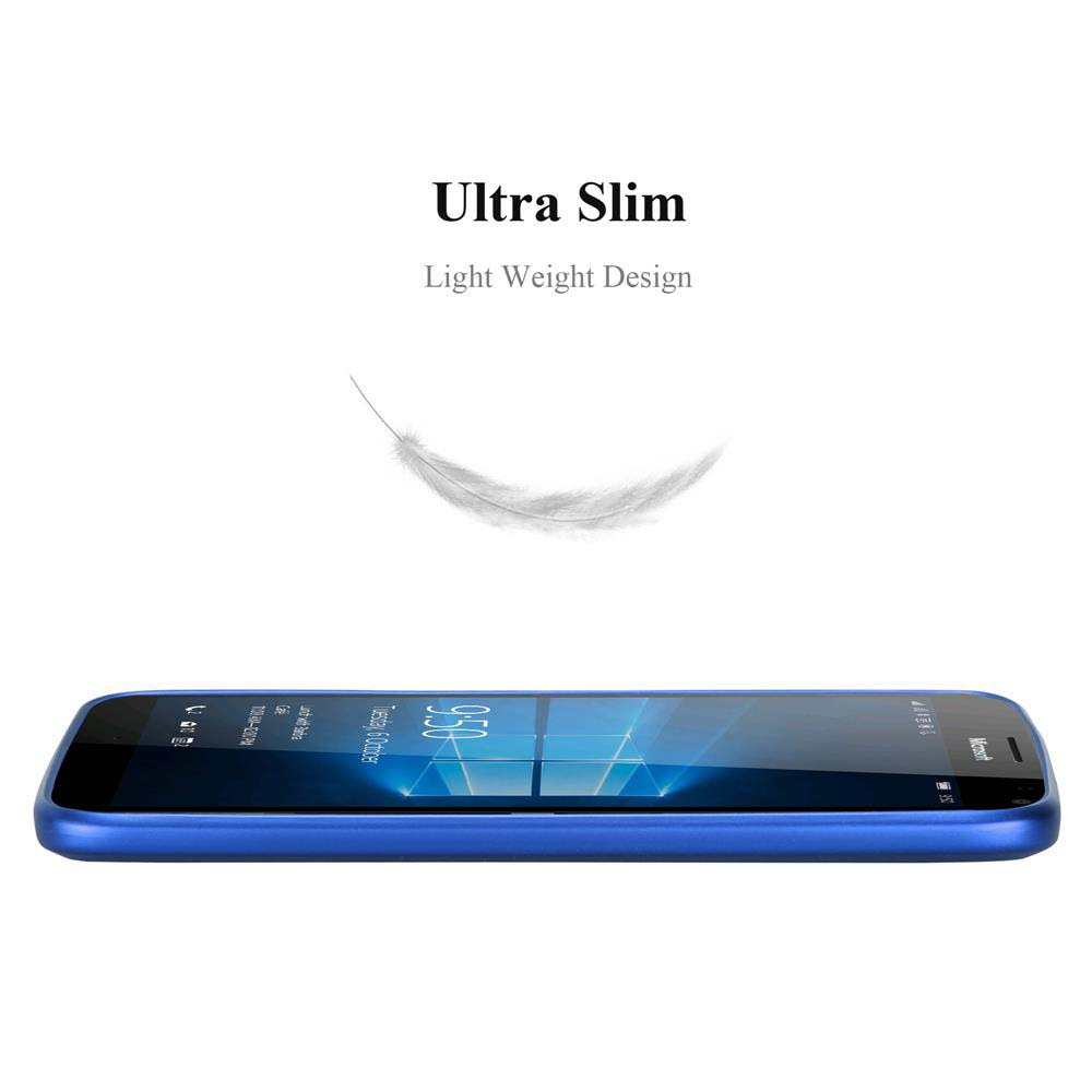 Uno smartphone blu con la scritta "Ultra Slim" e "Light Weight Design".