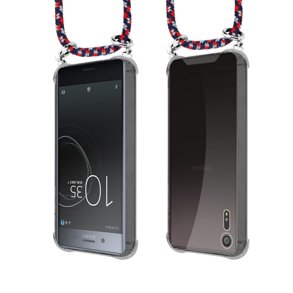 Fronte e retro di uno smartphone con laccetto. Lo schermo mostra 10:35.
