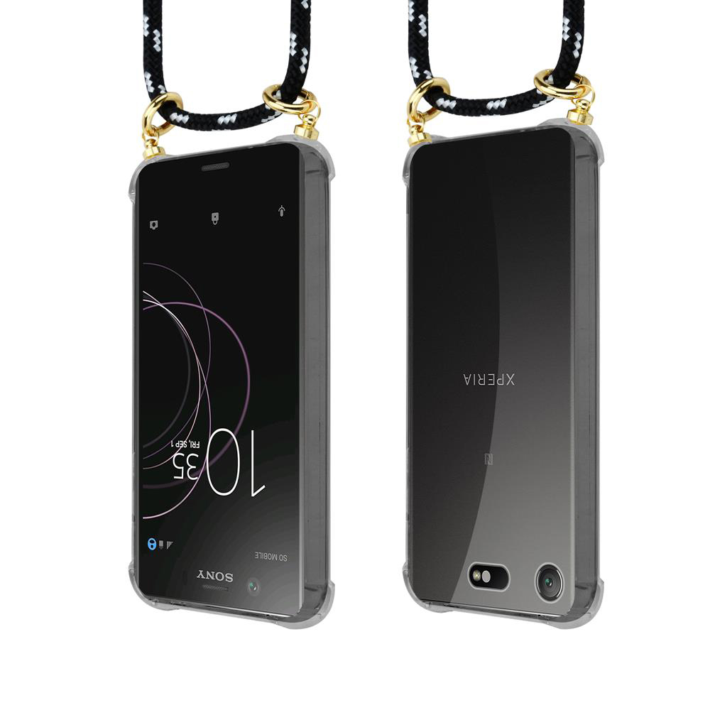 Zwei Sony Xperia Smartphones mit Lanyards, eins zeigt die Uhrzeit 10:35.