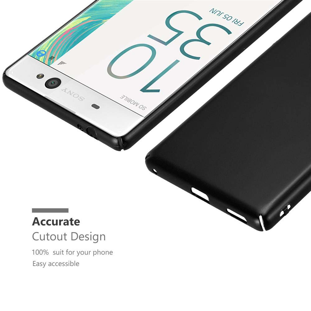 Un telefono Sony bianco con orologio 10:35 e una cover nera.