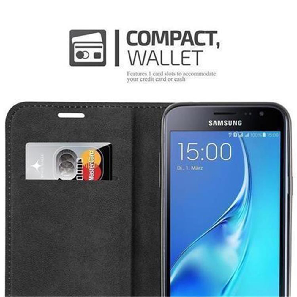 Funda negra plegable para móvil con ranuras para tarjetas. Logo Samsung.
