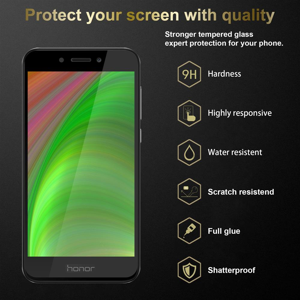 Uno smartphone Honor con protezione schermo, durezza 9H e resistenza all'acqua.