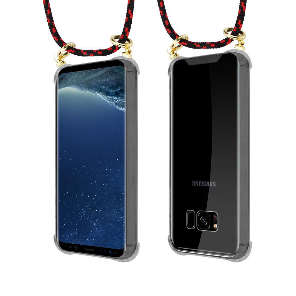 Due smartphone in custodie trasparenti con lacci.