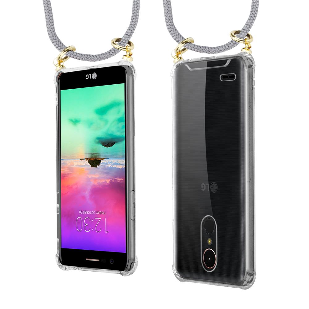 Zwei LG-Smartphones mit transparenten Hüllen und Lanyards