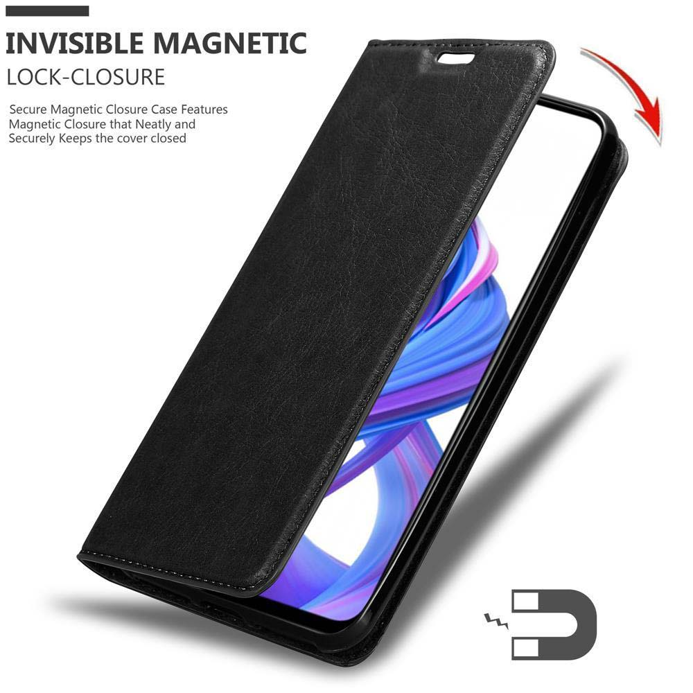 Schwarzes Handyhülle mit magnetischem Verschluss und offenem Bildschirm.