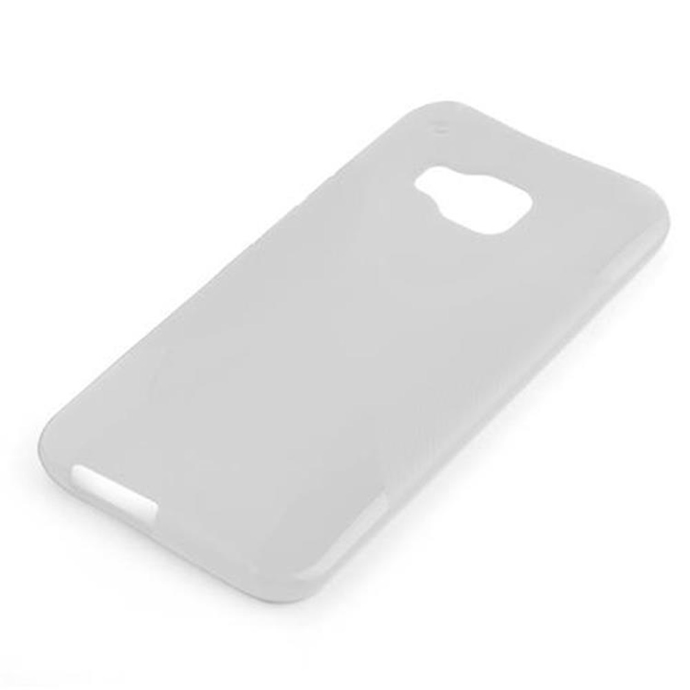 Una cover bianca semplice per telefono con ritagli per fotocamera e pulsanti.