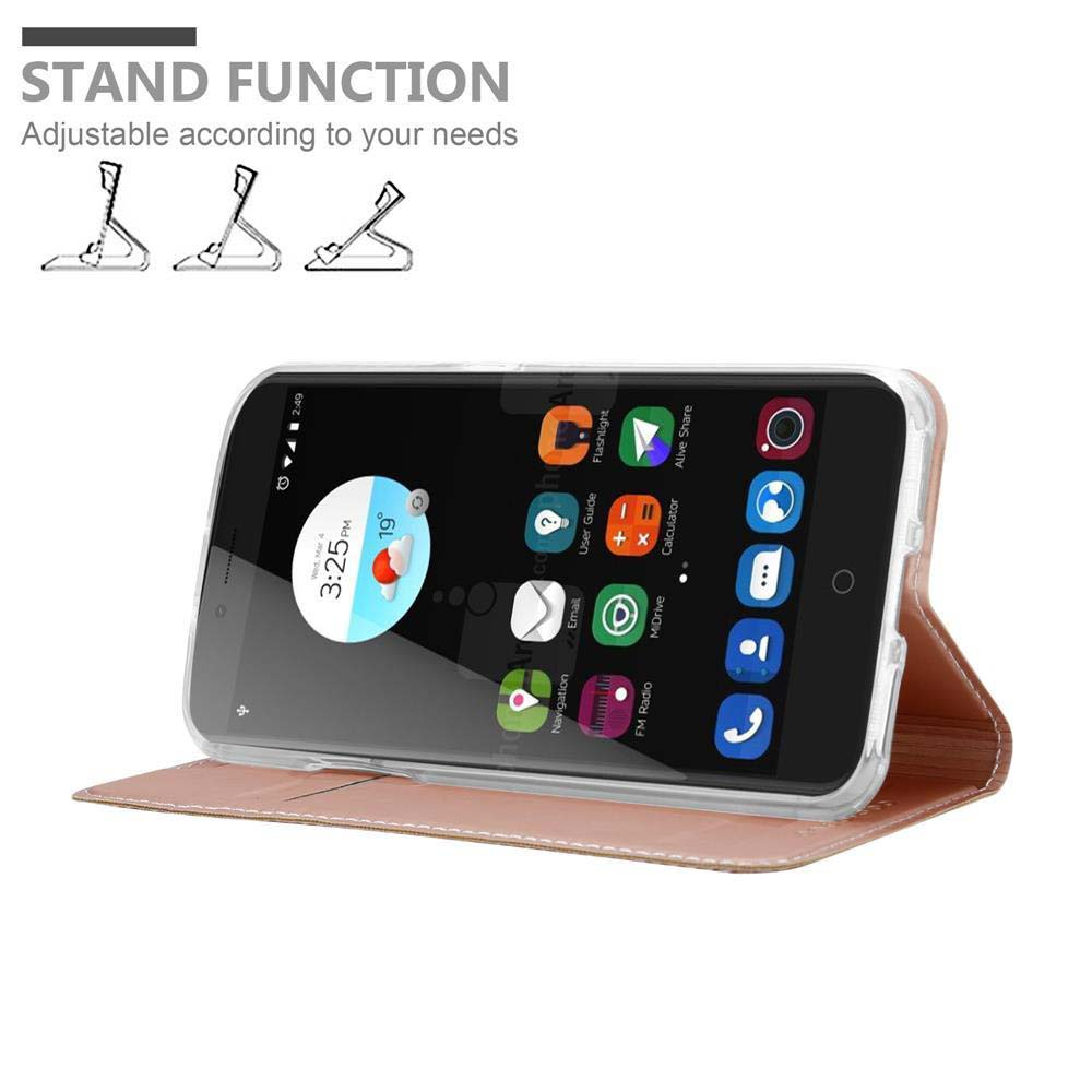 Uno smartphone in cover oro rosa, che mostra la funzione stand.