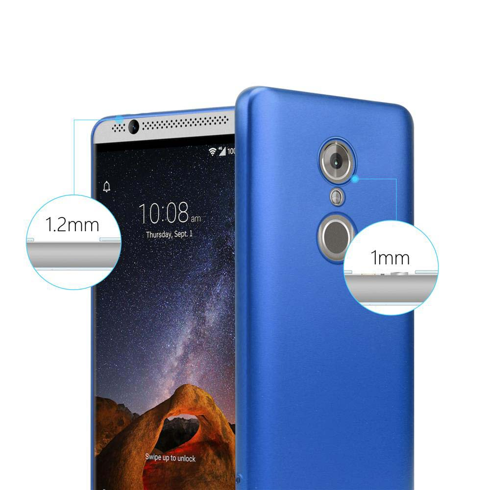 Ein blaues Smartphone mit einer Hülle. Maße 1,2 mm und 1 mm.