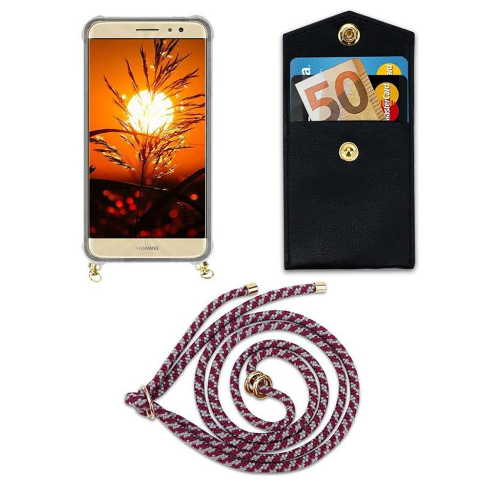 Smartphone con custodia, portafoglio con soldi e carta, e corda.