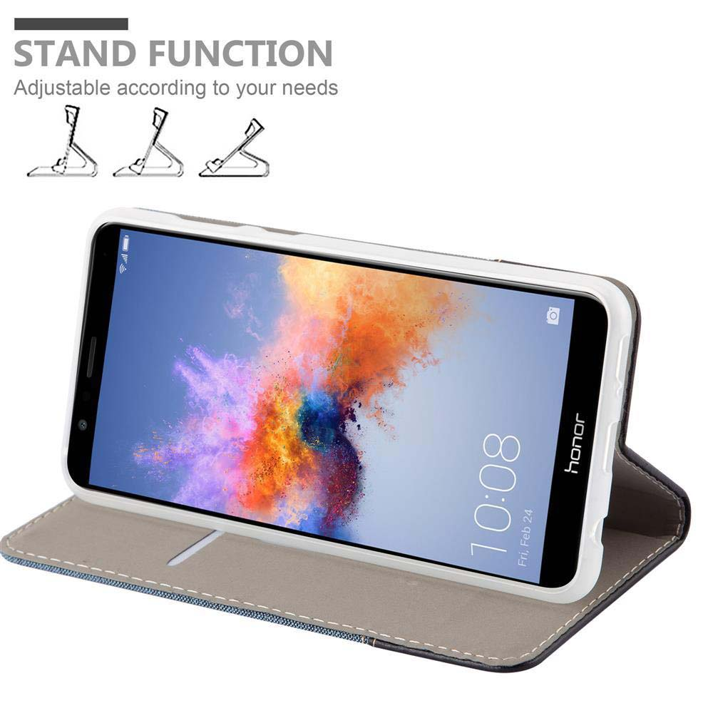 Uno smartphone con uno sfondo colorato in una custodia blu.