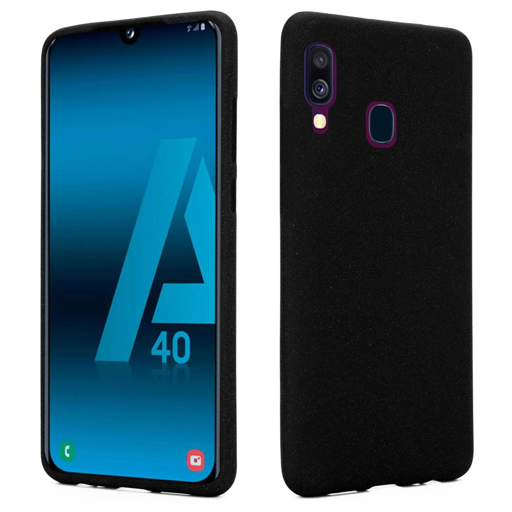 Viene visualizzato uno smartphone nero in una custodia. Lo schermo mostra un design blu.