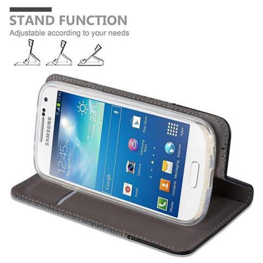 Un smartphone Samsung en una funda gris que funciona como soporte.