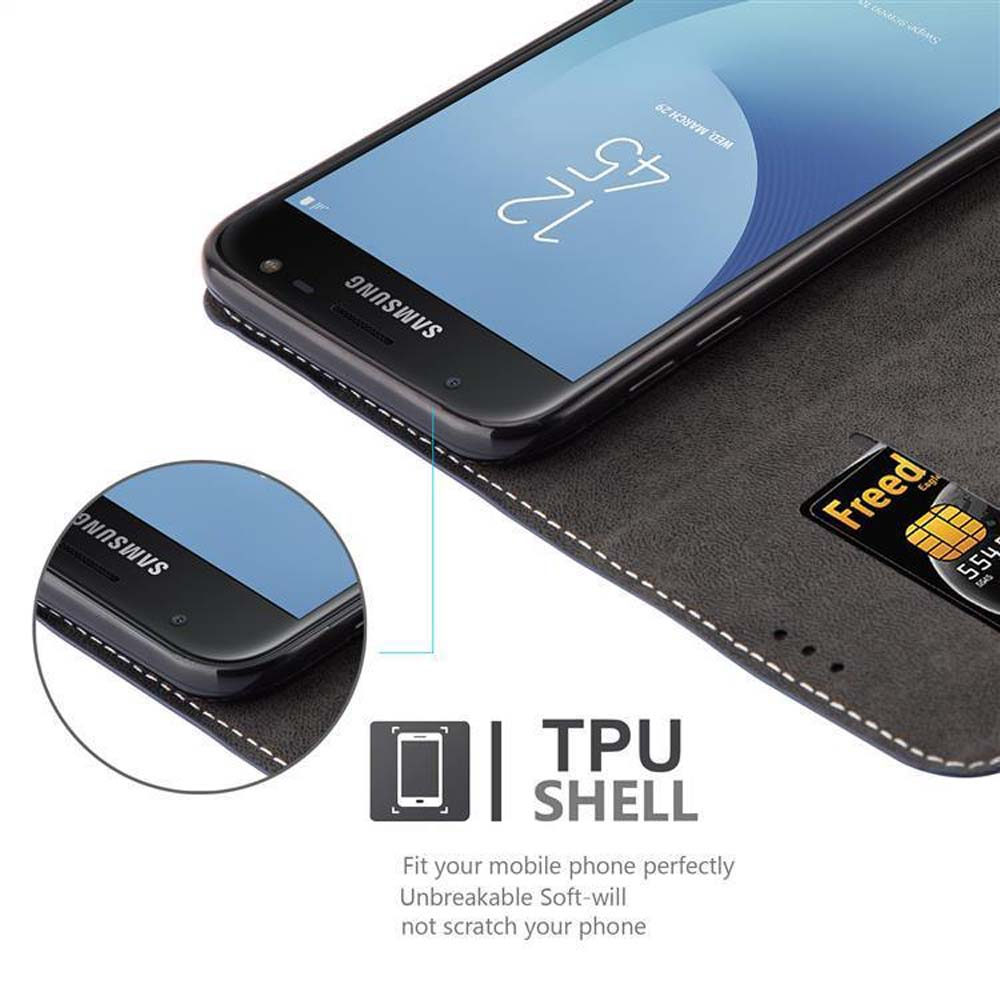 Un telefono Samsung dentro una custodia nera con scheda SIM.