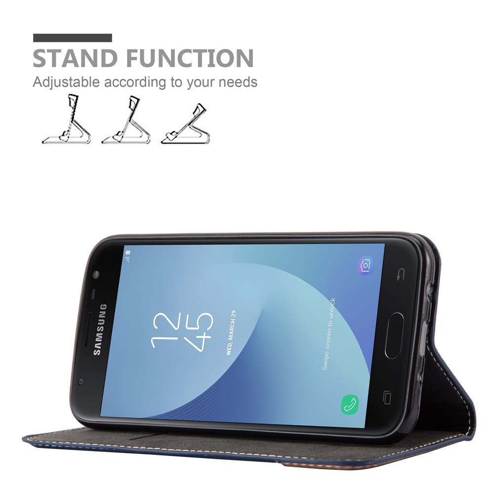 Uno smartphone Samsung in una custodia con funzione stand.