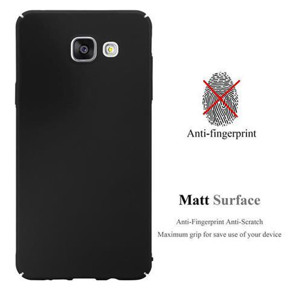 Cover nera per telefono con superficie opaca e icona anti-impronta.