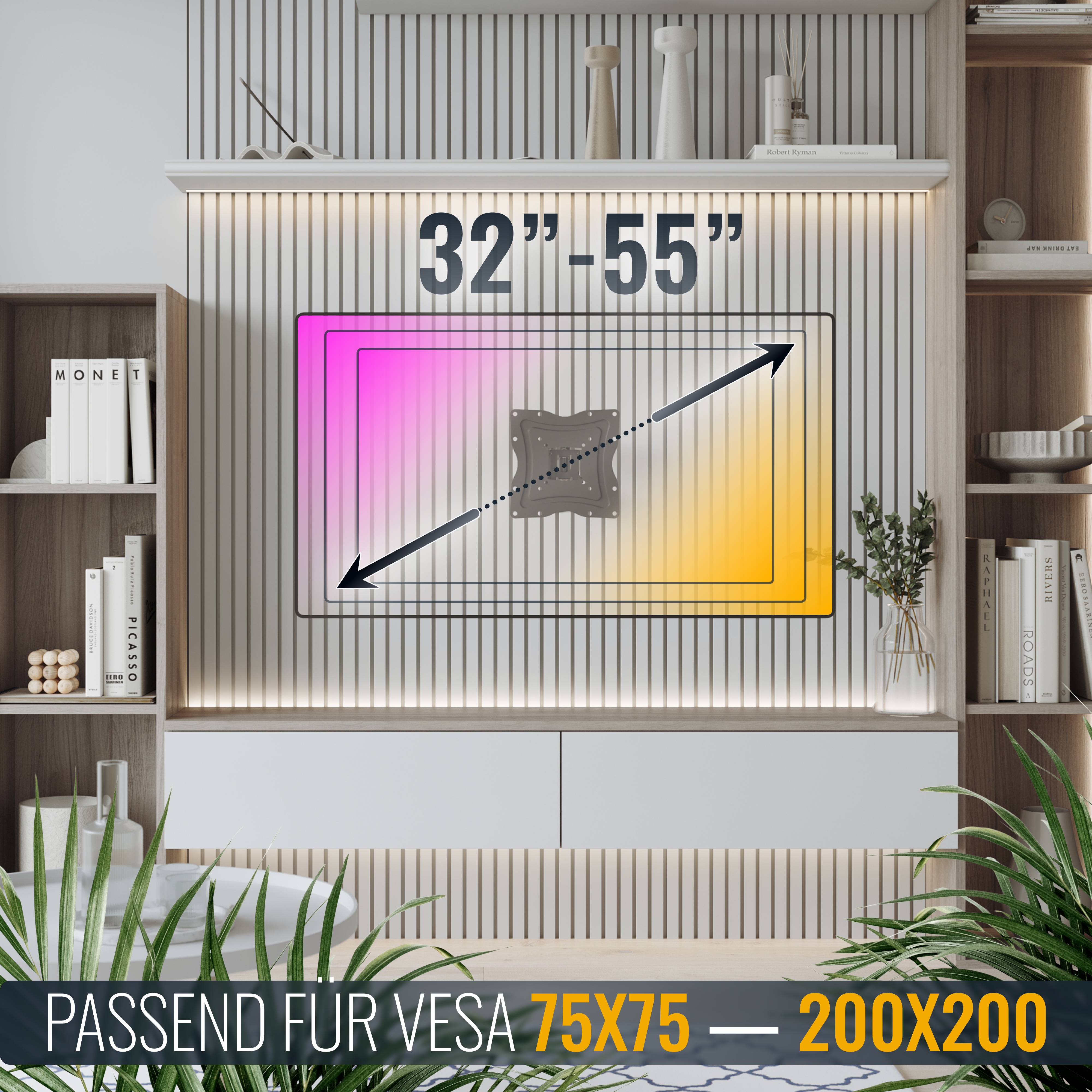 Ein Fernsehhalter für 32-55 Zoll Bildschirme, VESA 75x75-200x200.