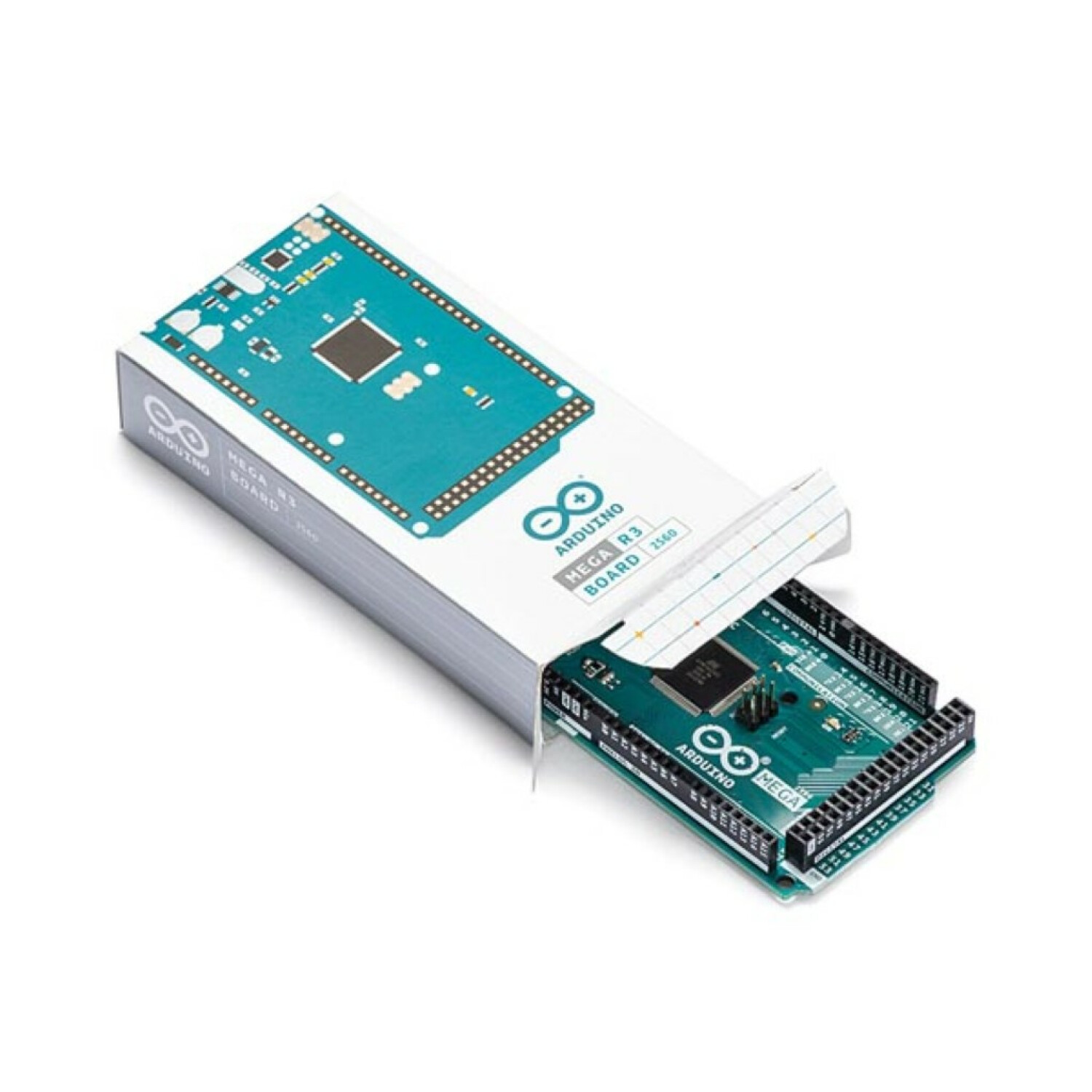Una scheda Arduino Mega R3 viene estratta dalla sua confezione.