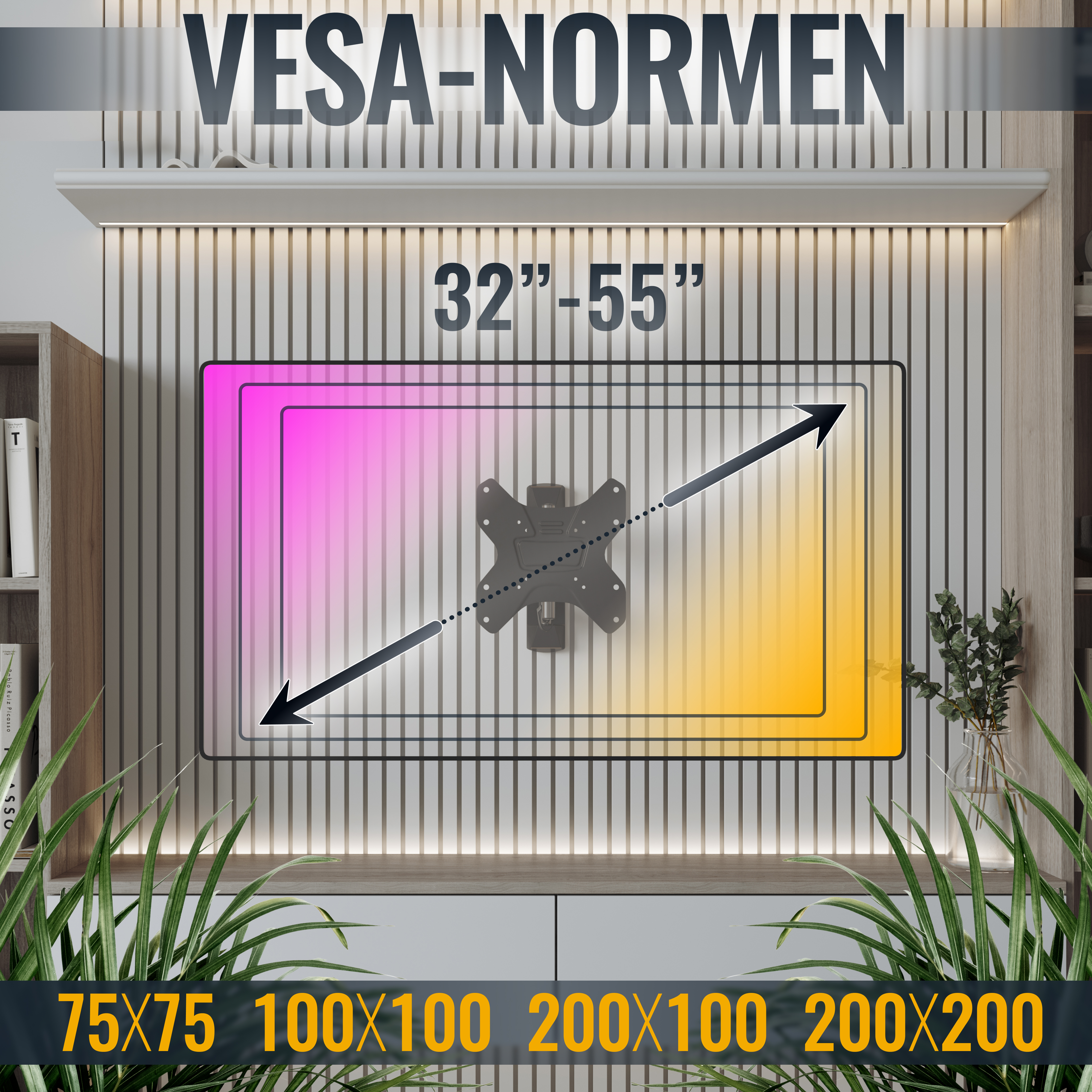 VESA-Normen TV-Halterung für 32-55 Zoll Bildschirme, verschiedene Lochmuster.