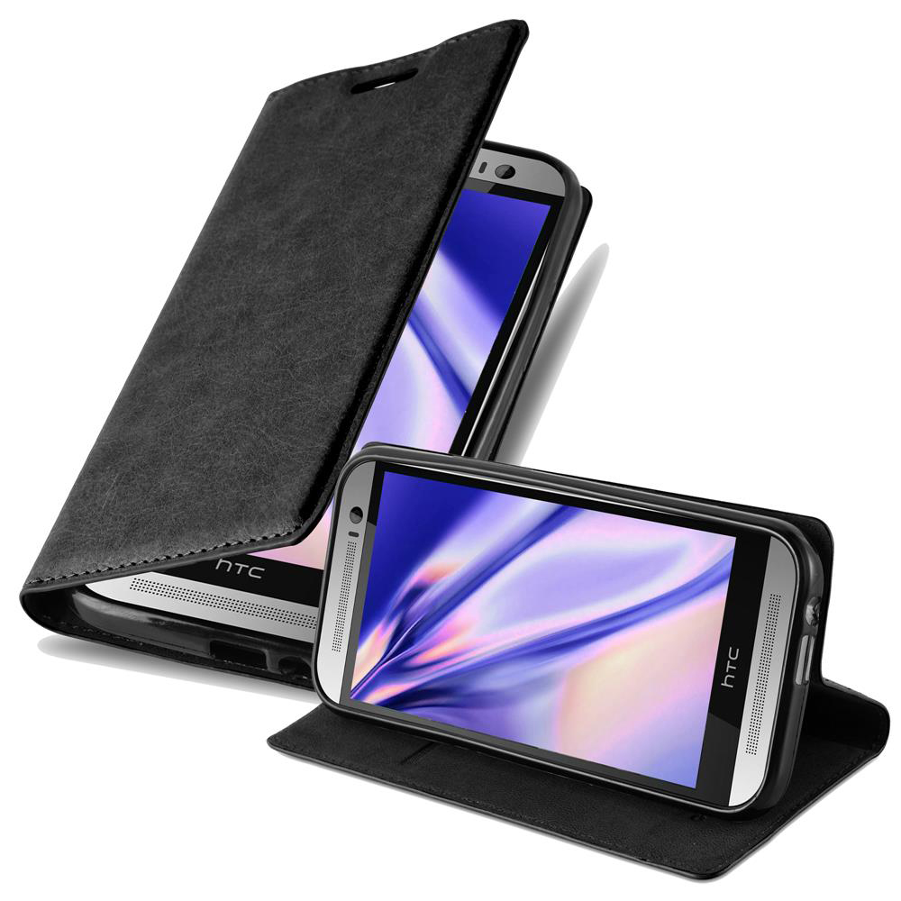 Dos smartphones HTC en fundas protectoras negras, uno abierto y otro cerrado.