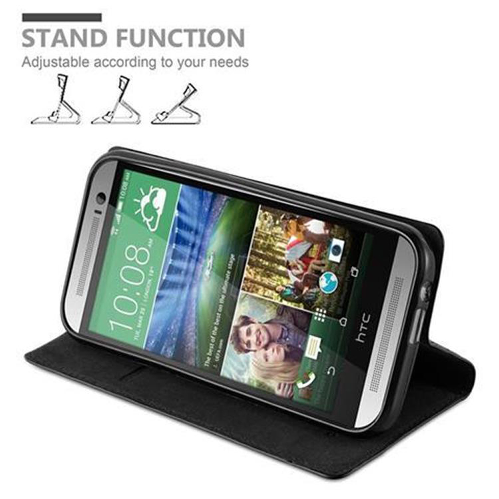 Un teléfono móvil negro en una funda con función de soporte.