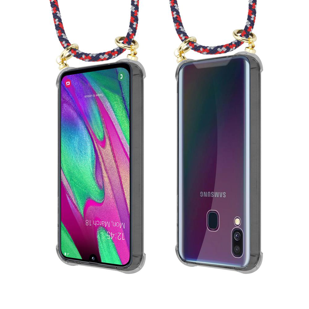 Due telefoni Samsung in custodie protettive con cordini.